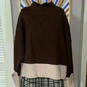 O2 Collection Maroon High Neck Knitted Sweater With Pink Cuffs